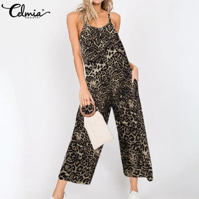 Fashion Women's Jumpsuits Celmia Sexy V neck Leopard Printed Long Romper Casual Loose Sleeveless Playsuits Plus Size S-5XL Femme 
Fashion Women's Jumpsuits Celmia Sexy V neck Leopard Printed Long Romper Casual Loose Sleeveless Playsuits Plus Size S-5XL Femme