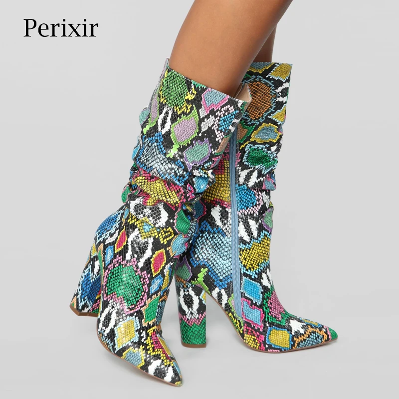 Perixir Snakeskin Boots Women Colorful High Heel Thick Shoes Pointed Toe Zip Shoes Female Slouch Pleated Mid-Calf Boots Winter
Perixir Snakeskin Boots Women Colorful High Heel Thick Shoes Pointed Toe Zip Shoes Female Slouch Pleated Mid-Calf Boots Winter