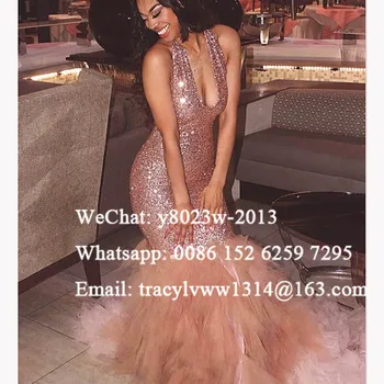 Rose Gold Sequined Mermaid Evening Dress 2020 Plunging Neck Sleeveless Long Sweep Train Pageant Prom Dresses For Women
Rose Gold Sequined Mermaid Evening Dress 2020 Plunging Neck Sleeveless Long Sweep Train Pageant Prom Dresses For Women
