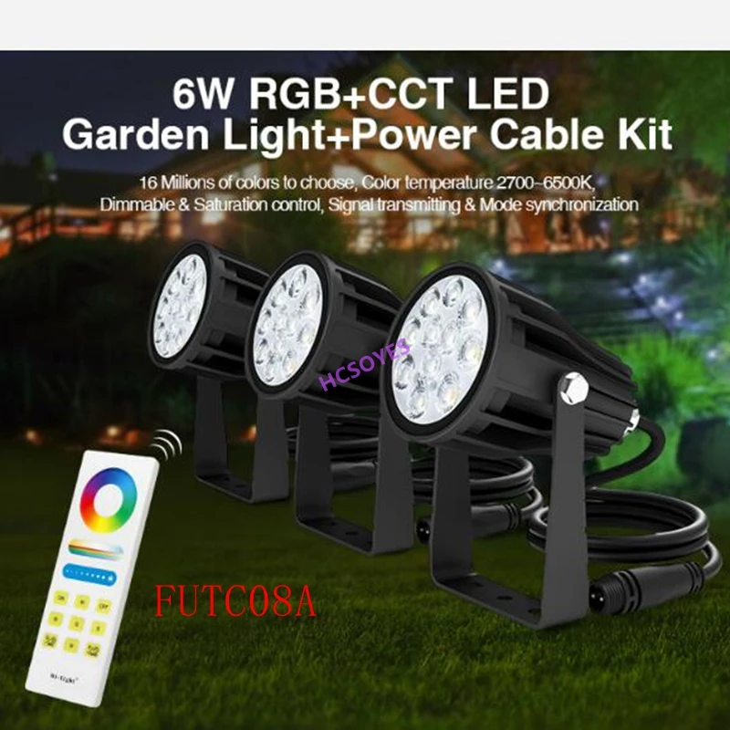 Фото Miboxer FUTC08A 6W RGB+CCT LED Garden Light+DC24V 65W led Power Supply +Cable connector+FUT088 2.4G wireless Remote control | Освещение