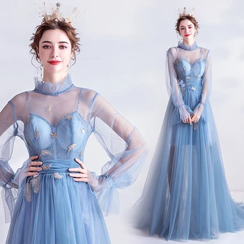 Blue Evening Dress A-line Tulle Lace Appliques Long Sleeve Elegant 2020 New Design Party Dresses Evening Gowns JA14
Blue Evening Dress A-line Tulle Lace Appliques Long Sleeve Elegant 2020 New Design Party Dresses Evening Gowns JA14