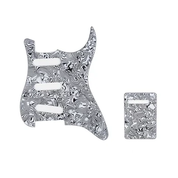 

Musiclily SSS 11 Hole Strat Guitar Pickguard & BackPlate Set for Fender USA/Mexican Standard Stratocaster,4Ply Black White Shell