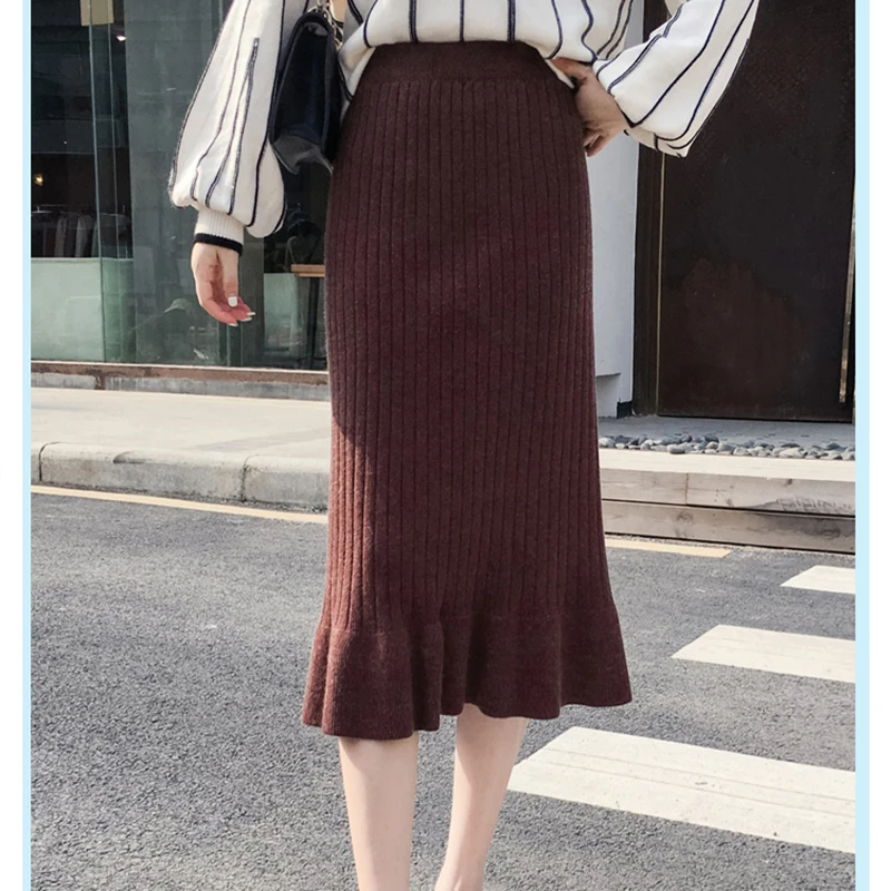 Kintted Skirt Autumn Winter Women Elastic Waist Stretch Casual Ruffles Mermaid Skirts Female Slim MId-Calf Solid Basic Skirts 
Kintted Skirt Autumn Winter Women Elastic Waist Stretch Casual Ruffles Mermaid Skirts Female Slim MId-Calf Solid Basic Skirts