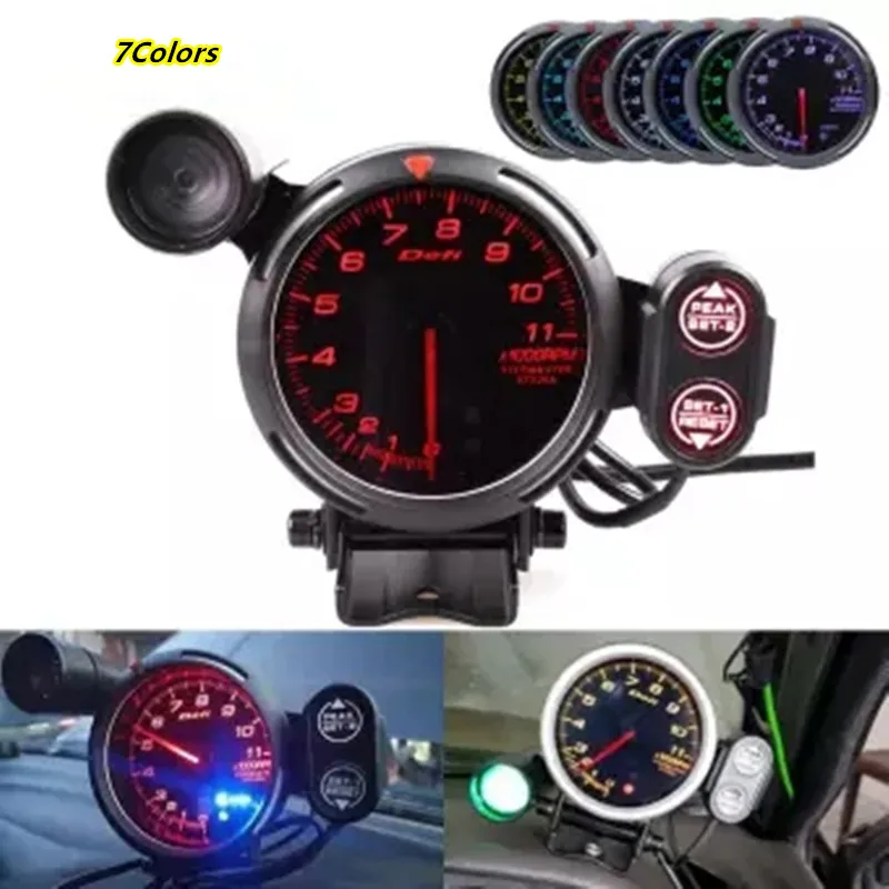 

Def* Advance BF Tachometer Gauge 3.75 Inch 80mm 7 Colors 0-11000 RPM Meter Stepper Motor RPM Gauge with Shift Light for Auto Car