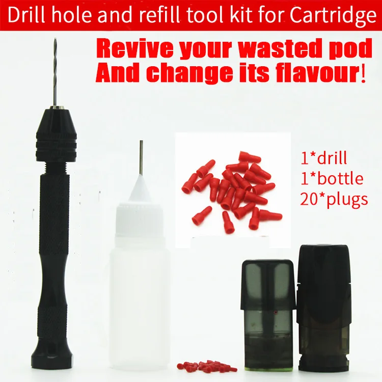 Drill Hole Refill Ejuice Tool Kit for Disposable Cartridge for JUUL for Relx Pod System Refillable Tools Ecig Vape Accessories
Drill Hole Refill Ejuice Tool Kit for Disposable Cartridge for JUUL for Relx Pod System Refillable Tools Ecig Vape Accessories