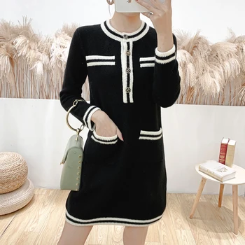 New Women's Knitted Dress Ladies Long Sleeve Color Patchwork Short Dresses Autumn Winter Knitwear With Double Pockets 
New Women's Knitted Dress Ladies Long Sleeve Color Patchwork Short Dresses Autumn Winter Knitwear With Double Pockets