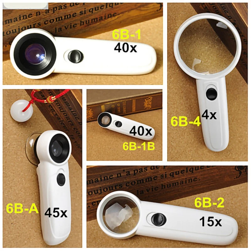 40X Portable Handheld Illuminated Magnifier Reading Support Magnification LED Lens Magnifiers Microscope Glass