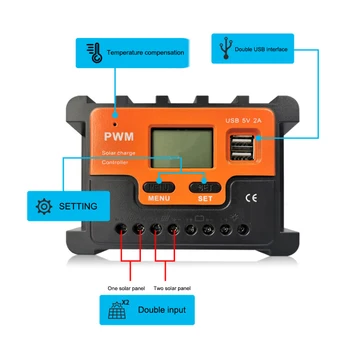 Intelligent Solar Charge Controller with two inputs of solar panel two USB port 30A 40A 50A 60A Current light control
Intelligent Solar Charge Controller with two inputs of solar panel two USB port 30A 40A 50A 60A Current light control