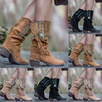 boots Retro Women's Ladies High Quality Pu Leather Fringed Square Heels tassel Boots Casual Flock Shoes Mujer Invierno 2020
boots Retro Women's Ladies High Quality Pu Leather Fringed Square Heels tassel Boots Casual Flock Shoes Mujer Invierno 2020