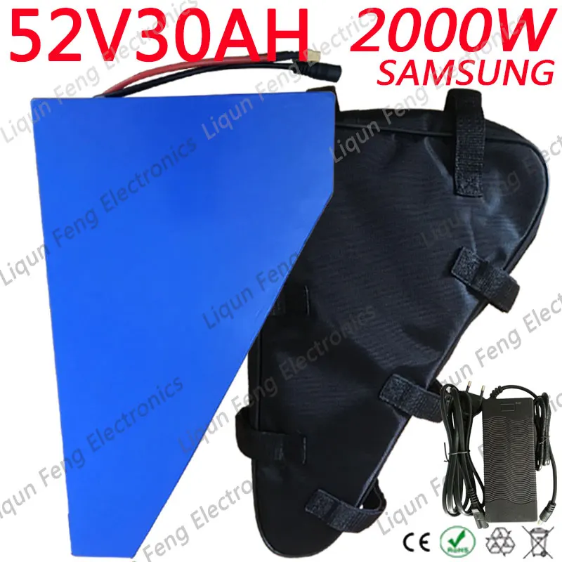Sale Free Battery Bag 52V 30AH E-Bike Lithium Battery Pack 2000W 52V Triangle Battery Use Samsung 3000MAH Cell 50A BMS 2A Charger 0