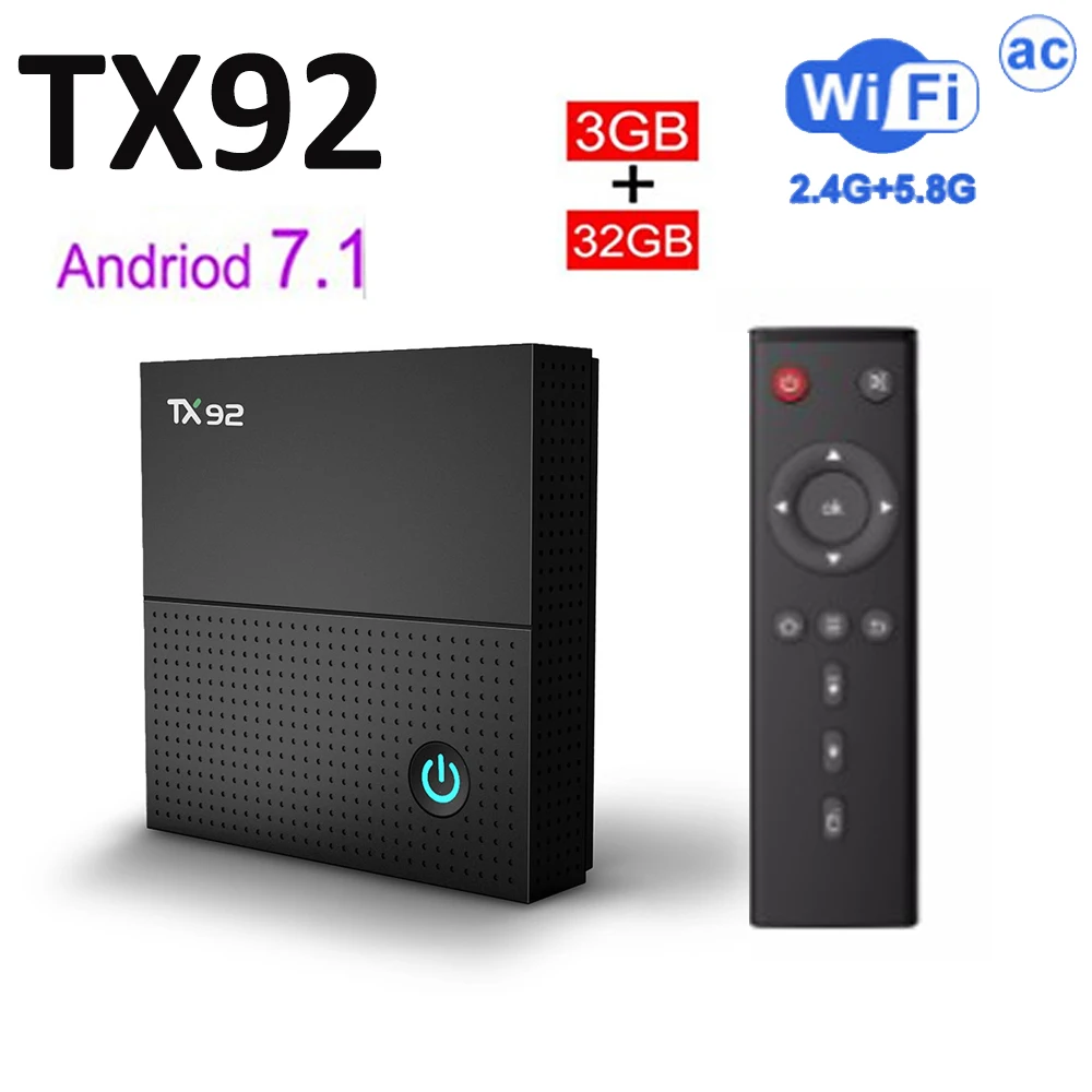 

TX92 Amlogic S912 Octa Core Smart Android 7.1 TV Box Bluetooth 4.1 1000M LAN 3GB DDR3 32GB ROM 4K 2.4G/5GHz Wifi Media Player