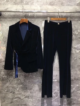 2020 Early Autumn New Women's Lapel Buckle Waist Hugging Lace-up Decorative Suit + Trousers Velvet Suit 821
2020 Early Autumn New Women's Lapel Buckle Waist Hugging Lace-up Decorative Suit + Trousers Velvet Suit 821
