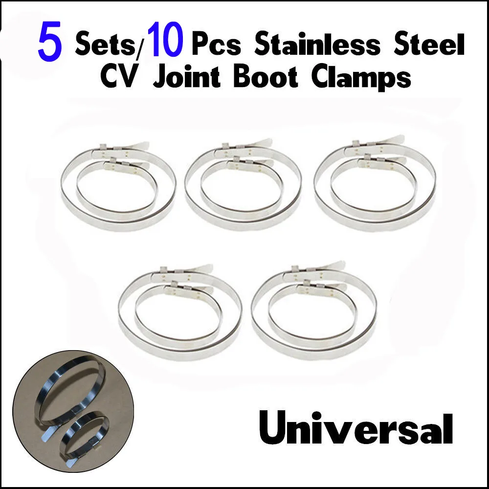 Universal Axle CV Joint Boot Crimp Clamp Kit 5X Short Bands 5X Large Bands Stainless Steel Boot Clamps Car Repair Tool Clamps
Universal Axle CV Joint Boot Crimp Clamp Kit 5X Short Bands 5X Large Bands Stainless Steel Boot Clamps Car Repair Tool Clamps