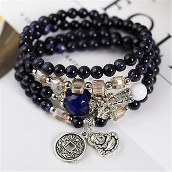 Natural Blue Sand Stone Beads with Copper Buddha & Coin Pendant Flower Spacer Multi Circle Bracelet Fashion Women's Accessories
Natural Blue Sand Stone Beads with Copper Buddha & Coin Pendant Flower Spacer Multi Circle Bracelet Fashion Women's Accessories
