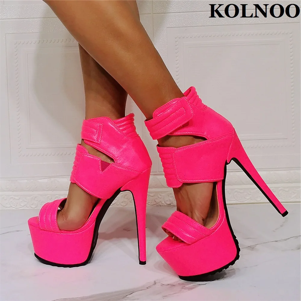 

Kolnoo Handmade Womens New High Heeled Sandals Sexy Platform Pink Leather Classic Party Summer Shoes Evening Club Fashion Shoes