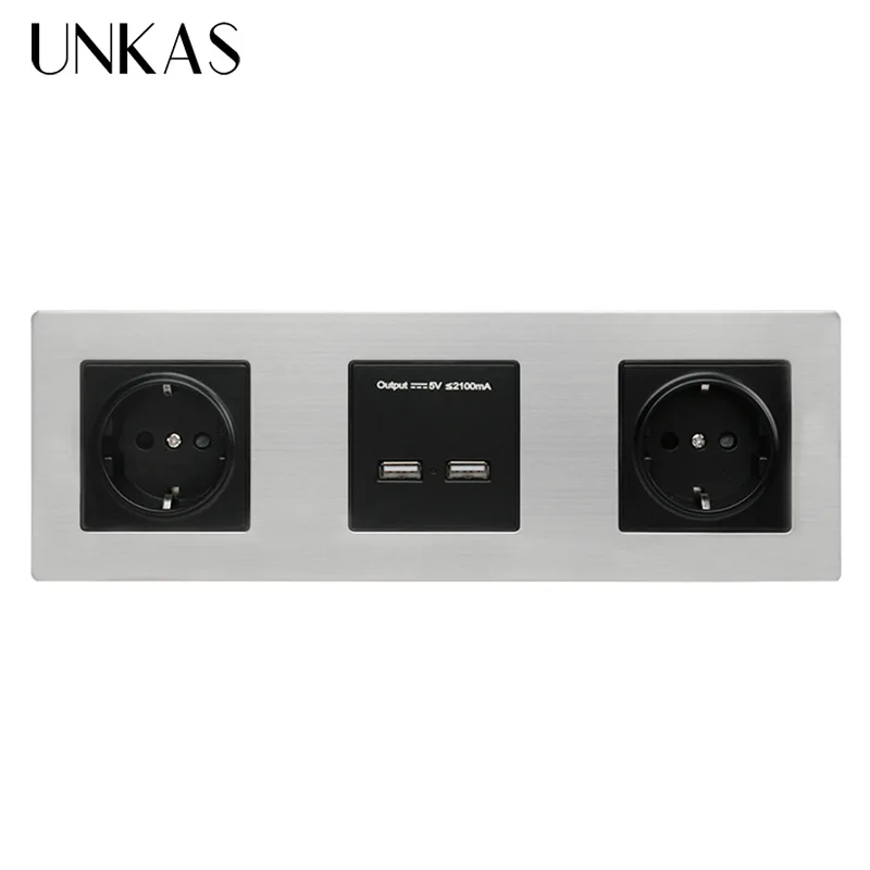 UNKAS Wall Stainless 5V 2A Output Black Steel Panel Double Socket 16A EU Electrical Outlet Dual USB Smart Charging Port
UNKAS Wall Stainless 5V 2A Output Black Steel Panel Double Socket 16A EU Electrical Outlet Dual USB Smart Charging Port