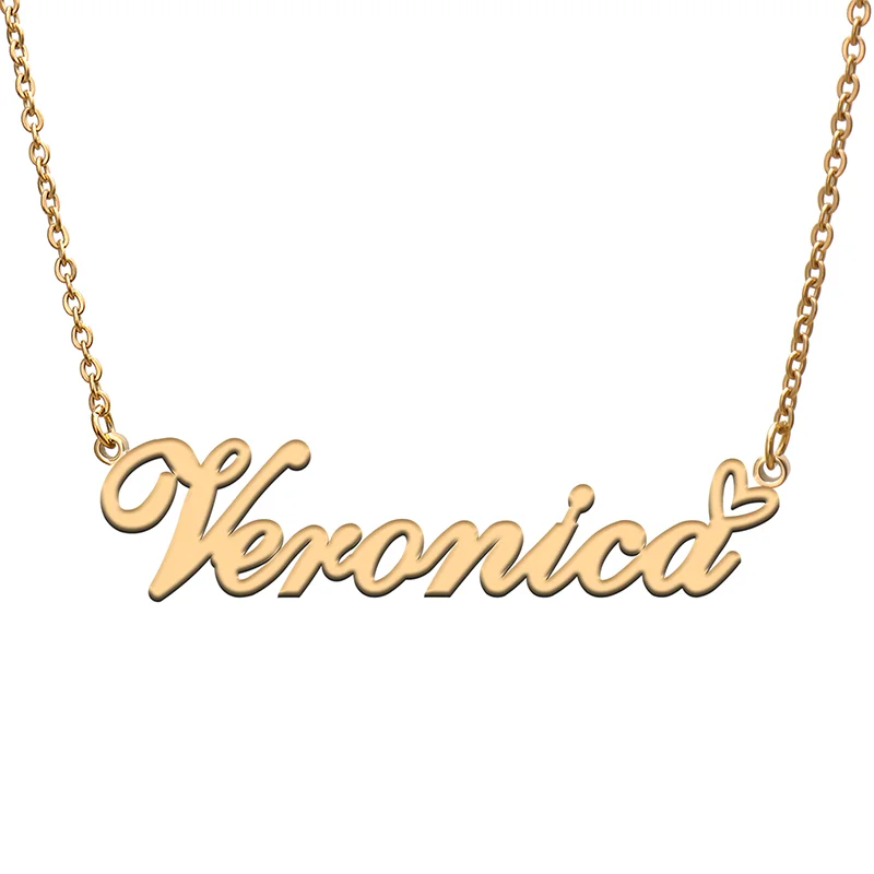 

Veronica Name Tag Necklace Personalized Pendant Jewelry Gifts for Mom Daughter Girl Friend Birthday Christmas Party Present