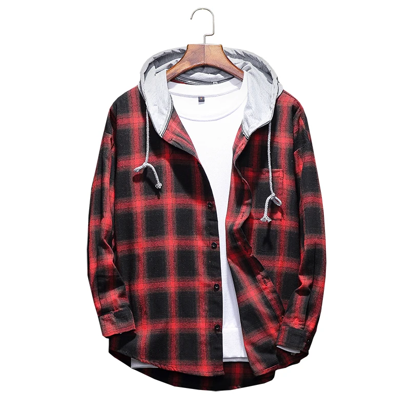 2019 Spring and Autumn New Men's Fashion Boutique Red Plaid Loose Casual Hooded Long-sleeved Shirts Spring and Autumn Loose Coat 
2019 Spring and Autumn New Men's Fashion Boutique Red Plaid Loose Casual Hooded Long-sleeved Shirts Spring and Autumn Loose Coat