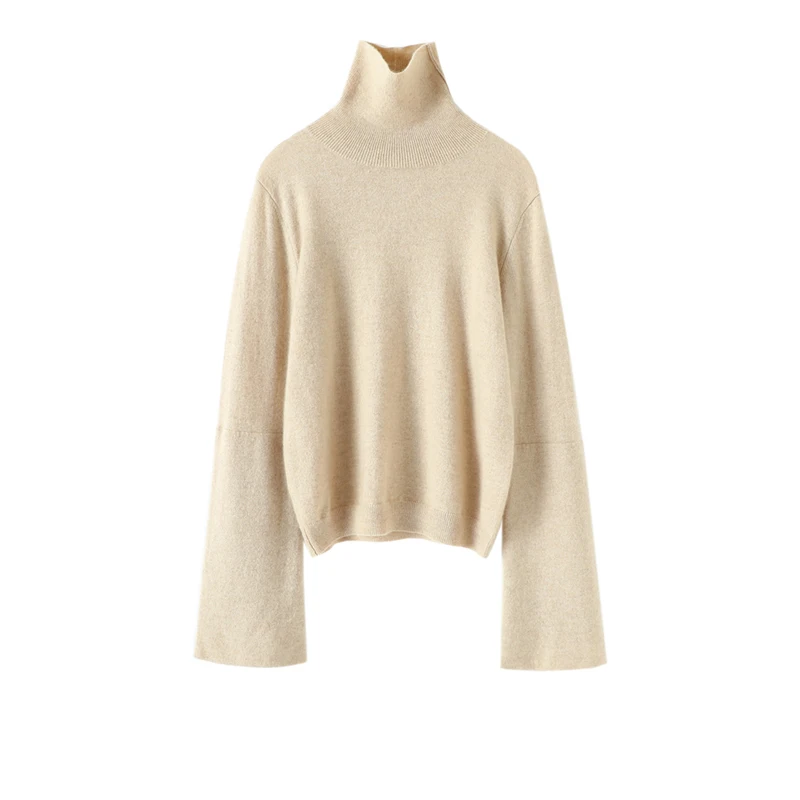 

europe winter fashion drop shoulder 100% cashmere relaxed sweater knitwear turtleneck women's warm chic jumper tops