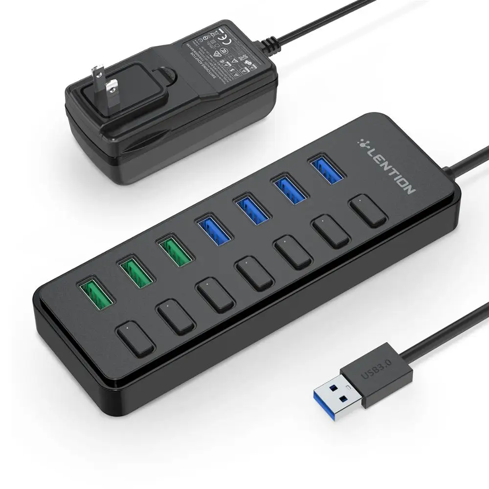 7 Ports USB 3.0 Hub Splitter with 4 Port USB Hub + 3 USB Fast Charging Port, 36W (12V/3A) Power Adapter and Individual On/Off
7 Ports USB 3.0 Hub Splitter with 4 Port USB Hub + 3 USB Fast Charging Port, 36W (12V/3A) Power Adapter and Individual On/Off