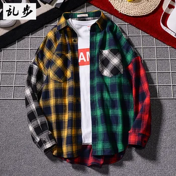 Japanese Hip Hop Splice Men Shirt Lattice Loose Shirt Men Casual Camisa Xadrez Student Mens Shirt Coat Autumn Spring New BB60NCS 
Japanese Hip Hop Splice Men Shirt Lattice Loose Shirt Men Casual Camisa Xadrez Student Mens Shirt Coat Autumn Spring New BB60NCS