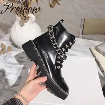 Prowow New Autumn Winter Genuine Leather Metal Chain Punk Ankle Boots Thick Heel Cutout Low Heel Boots Shoes Women
Prowow New Autumn Winter Genuine Leather Metal Chain Punk Ankle Boots Thick Heel Cutout Low Heel Boots Shoes Women