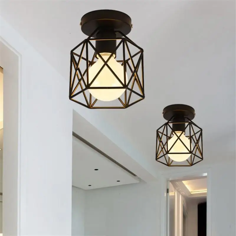 Retro Square Metal Cage E27 Bulb Cover Metal Lampshade Industrial Chandelier Lampshade Lantern Ceiling Chandelier Lampshade