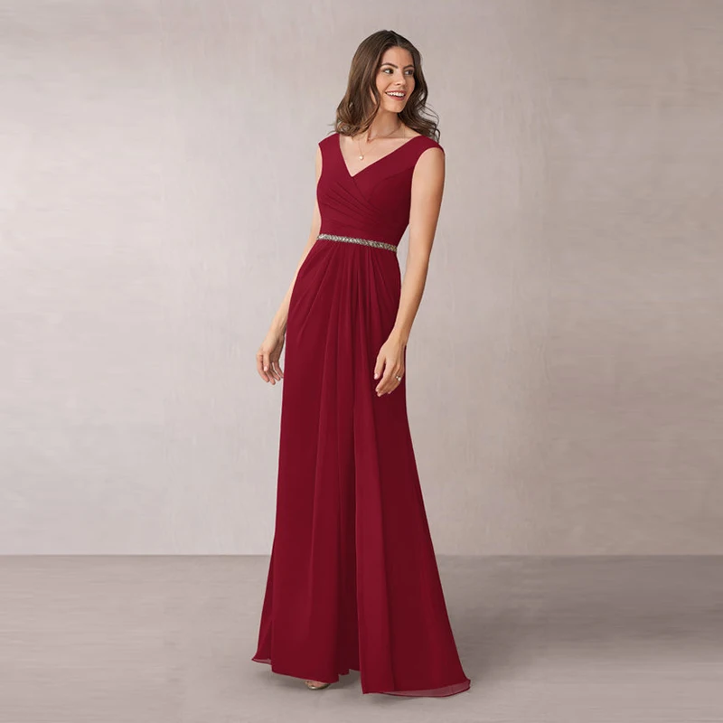 Wholesale Charming Burgundy Full Length Chiffon Mother of the Bride Dresses Deep V Neckline Beaded Waist Wedding Party Gowns
Wholesale Charming Burgundy Full Length Chiffon Mother of the Bride Dresses Deep V Neckline Beaded Waist Wedding Party Gowns