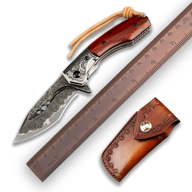Japanese VG10 Damascus Steel Folding Hunting Knife with Leather Sheath Survival Tool EDC Tactical Pocket Knives for Self-defense
Japanese VG10 Damascus Steel Folding Hunting Knife with Leather Sheath Survival Tool EDC Tactical Pocket Knives for Self-defense