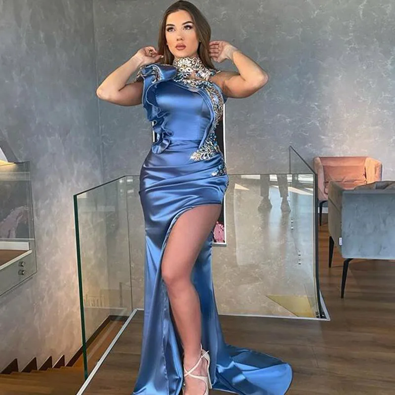 Eightale Mermaid Evening Dresses High Neck Beaded Pleats Blue Arabic Prom Gown robe soiree femme Party Dress abendkleider
Eightale Mermaid Evening Dresses High Neck Beaded Pleats Blue Arabic Prom Gown robe soiree femme Party Dress abendkleider