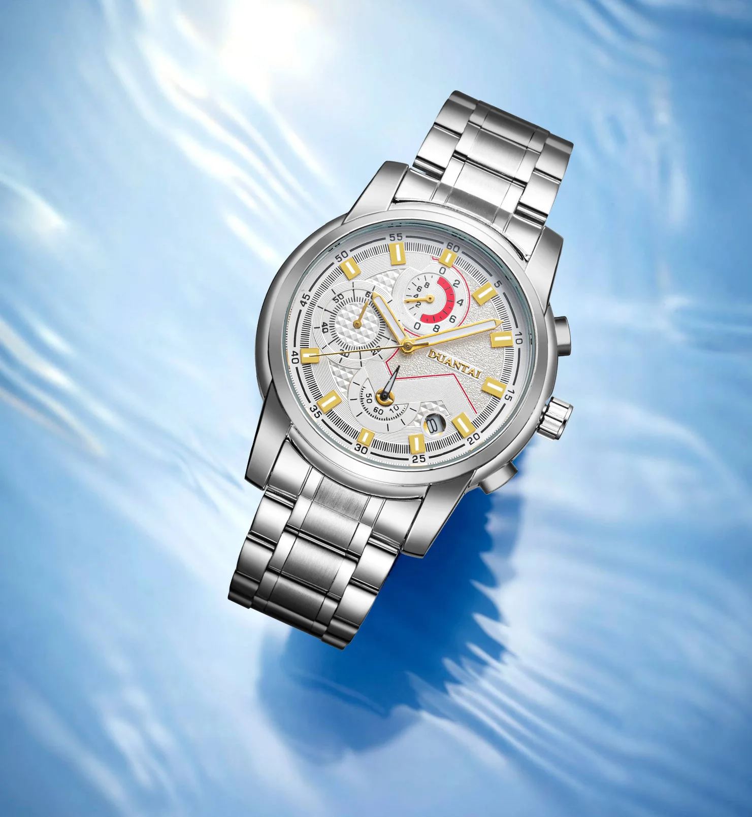 Duantai Solid Steel Belt Sports Style Three-Eyed Six-pin with Calendar Quartz Watch Waterproof Business Watch 
Duantai Solid Steel Belt Sports Style Three-Eyed Six-pin with Calendar Quartz Watch Waterproof Business Watch