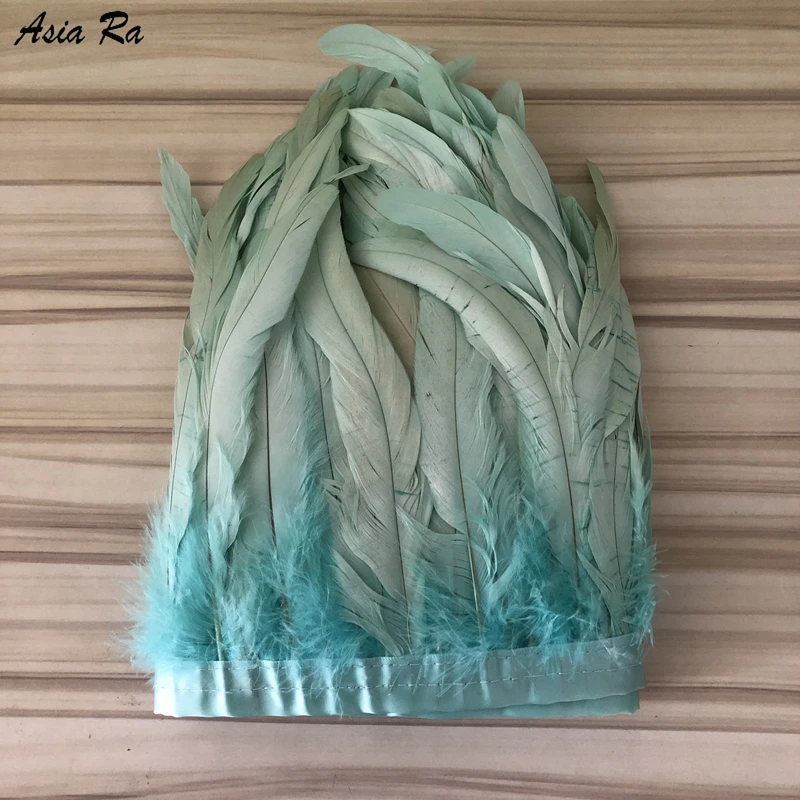 

Asia Ra Wholesale 10Meters Natural Rooster Chicken Feather Trims 20-25CM 8-10 Inch DIY Pheasant Plume Lace DIY Clothes Fringes
