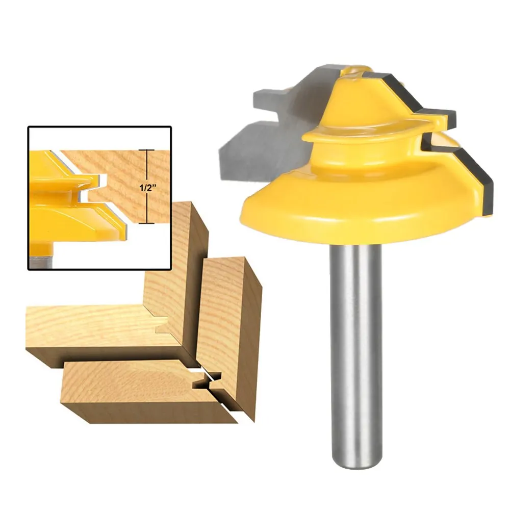 45 Degrees 1/2" Stock Max 3/8" Min Router Bit 1/4" Shank 1-3/8" Tool Bit Small Lock Miter Woodworking Tools Accessories
45 Degrees 1/2" Stock Max 3/8" Min Router Bit 1/4" Shank 1-3/8" Tool Bit Small Lock Miter Woodworking Tools Accessories
