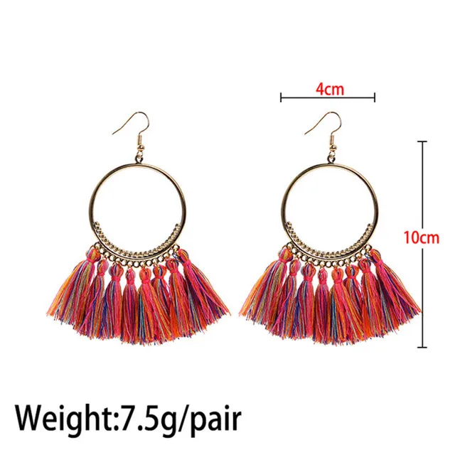 8 saisons bohème rond métal boucles d'oreilles goutte coloré Long gland boucles d'oreilles pour femmes fête Club bijoux 10cm x 4cm, 1 paire 2