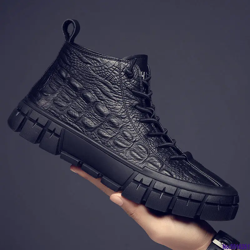 

Winter New Men's High-Top Simple Temperament Leisure Leather Shoes Mid-Top Boots Light Weight British Wild Trendy Shoes