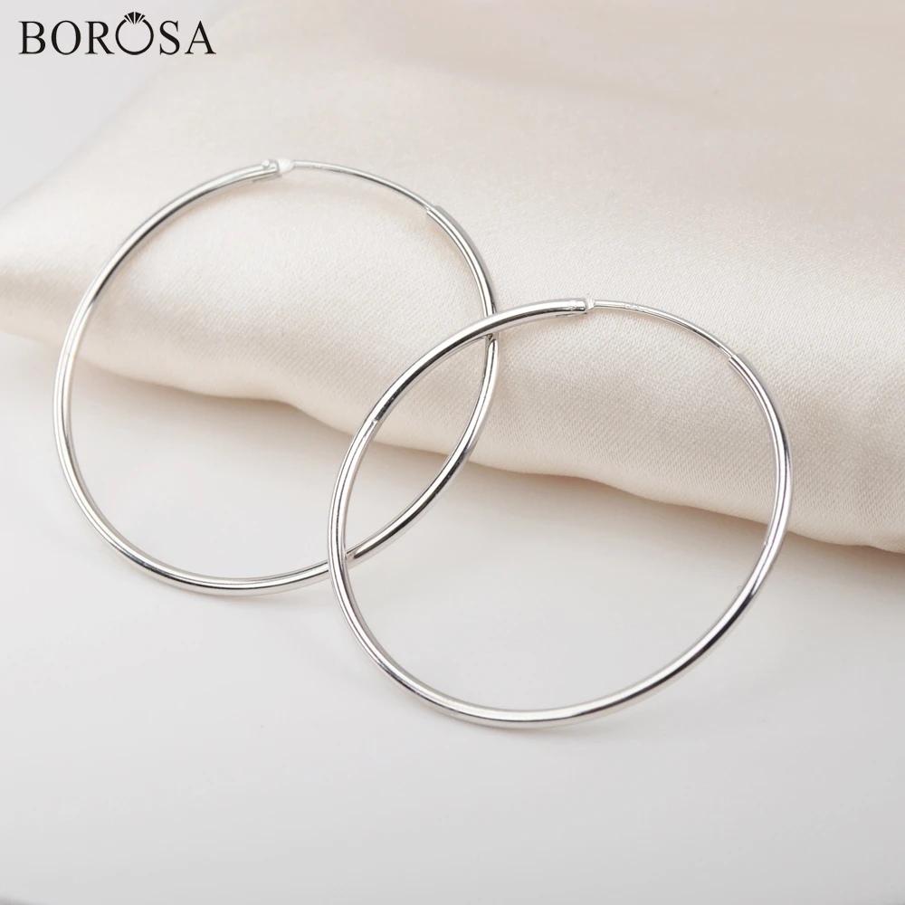 

BOROSA Trendy 92.5% Silver Color Earrings Large Size Hoop Earrings 31mm Simple Round Circle Earrings for Women Girls WX1377