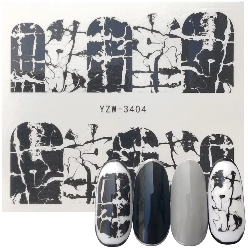 Фото Шикарная белая черная мраморная наклейка для дизайна ногтей - купить