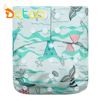 Dotoo Sea Waves And Fish Tails Printed Washable Adjustable Double Gusset Square Cloth Nappy For 3-15KG Baby Diaper