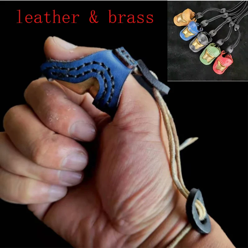 

1pcs Archery Thumb Ring Mongolian Finger Guard for Hunting Target Recurve Bow Cow Skin Soft Leather & Brass Protector Shooting G