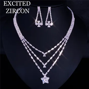 Zircon Crystal Star Water Drop Necklace Earring Set Fashion Wedding Bride Jewelry Accessories Woman Holiday Gift
Zircon Crystal Star Water Drop Necklace Earring Set Fashion Wedding Bride Jewelry Accessories Woman Holiday Gift