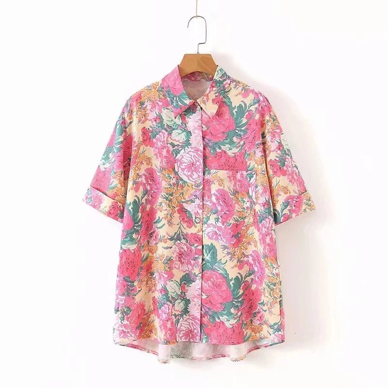 Fashion Women Flower Printing Loose Shirt Leisure Lady Short Sleeves Oversize Blouse Autumn Female Turn-down Collar Tops S6077
Fashion Women Flower Printing Loose Shirt Leisure Lady Short Sleeves Oversize Blouse Autumn Female Turn-down Collar Tops S6077