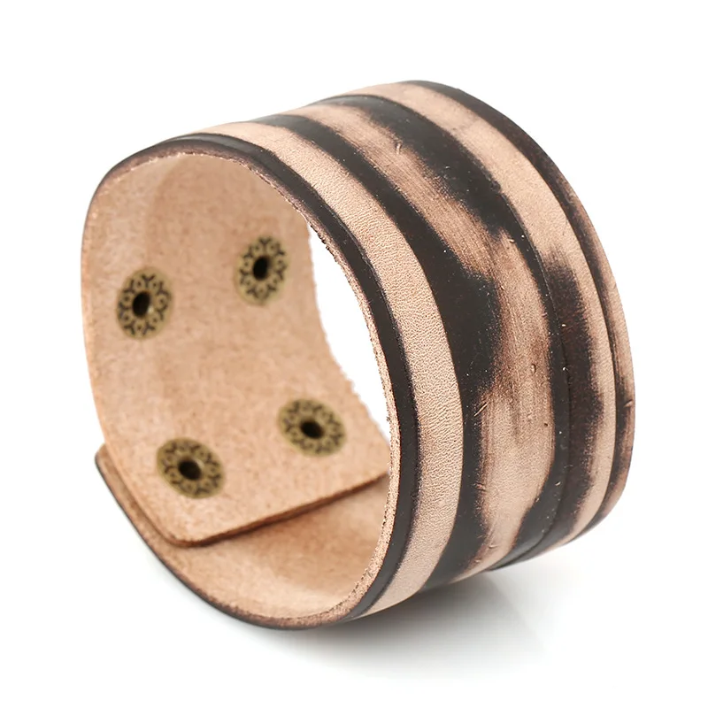 Fashion Genuine Leather Unisex Cuff Bracelets Embossing Stripe Pattern Wide Arm/ Wristband Bangles Women Men Jewelrys | Украшения и