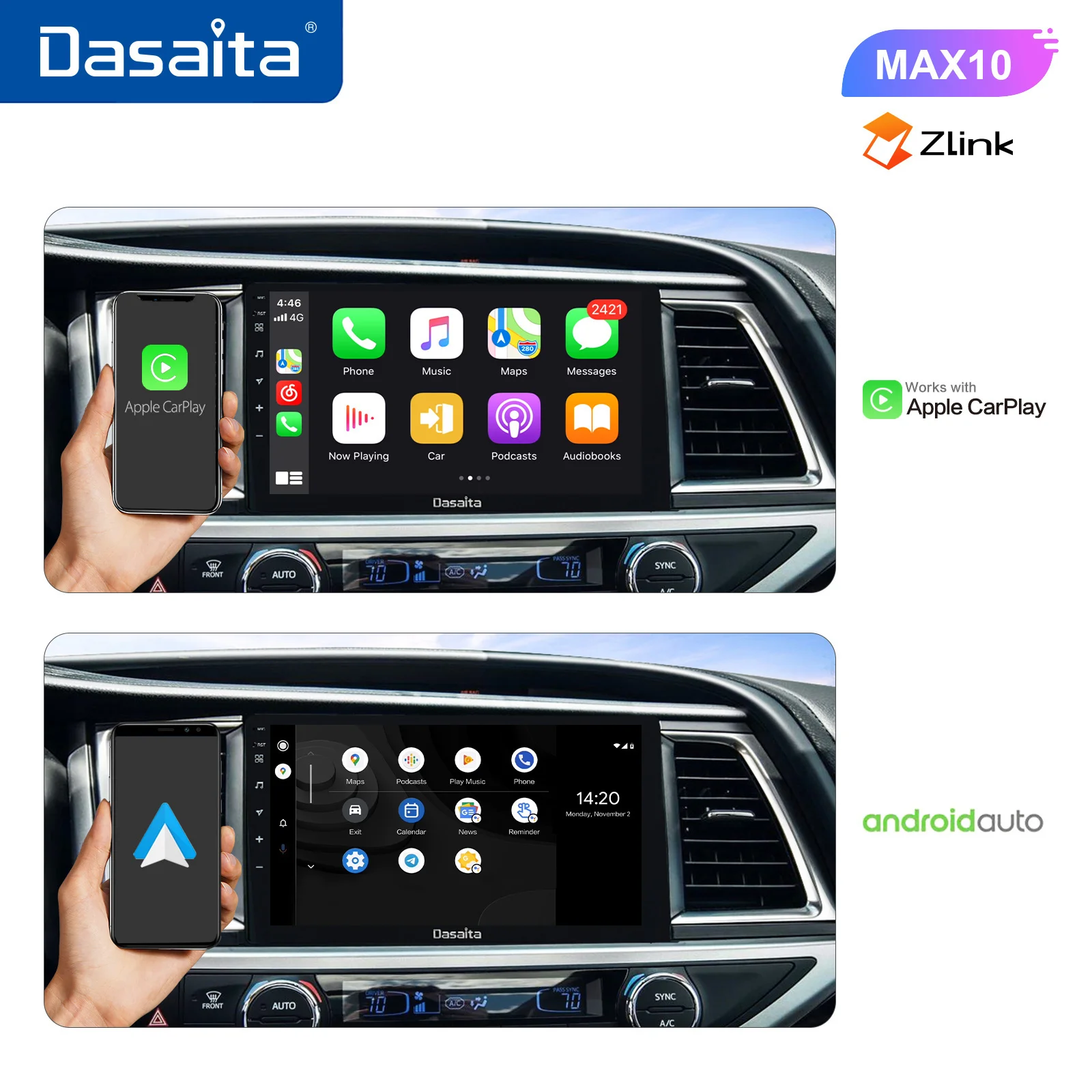 Dasaita Автомобильный мультимедийный 10 2 "HD сенсорный экран Android автомобиль для Toyota
