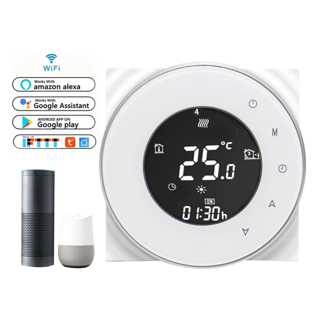 Round Smart WiFi Touch Screen Thermostat Controller for Underfloor Heating System with Alexa/Google Home Makerele MKBHT-6000
Round Smart WiFi Touch Screen Thermostat Controller for Underfloor Heating System with Alexa/Google Home Makerele MKBHT-6000