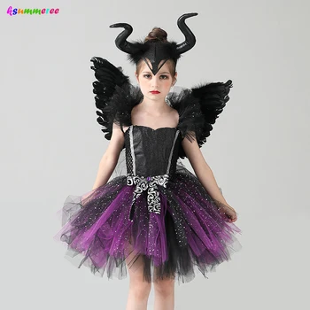 Glittery Black & Purple Kids Evil Witch Tutu Dress Girls Dark Fairy Witch Tutu Halloween Cosplay Costume With Horns and Wings
Glittery Black & Purple Kids Evil Witch Tutu Dress Girls Dark Fairy Witch Tutu Halloween Cosplay Costume With Horns and Wings