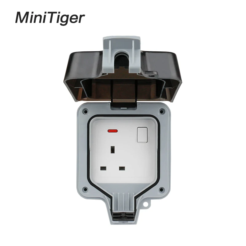 Minitiger IP66 водонепроницаемый открытый настенный выключатель питания розетка 13A