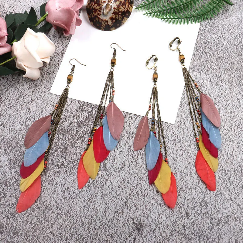 Fashion Long Tassel Feather Clip on Earrings Ethnic Boho summer Statement No Pierced Ear Clips for femmes Boucles Wholesale
Fashion Long Tassel Feather Clip on Earrings Ethnic Boho summer Statement No Pierced Ear Clips for femmes Boucles Wholesale