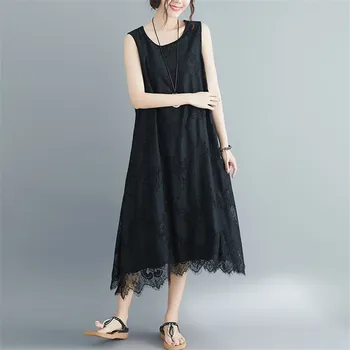 2020 Summer New Dress Solid Color Lace Art Wild Slim Slimming Dresses Large Size Black Round Neck Sleeveless Long Dress XIN340
2020 Summer New Dress Solid Color Lace Art Wild Slim Slimming Dresses Large Size Black Round Neck Sleeveless Long Dress XIN340
