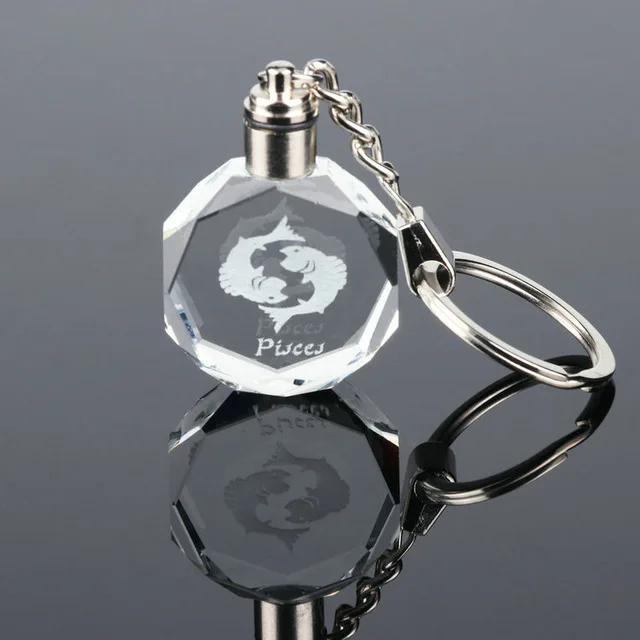 crystal 12 constellation key chain laser engraved colorful led