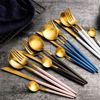 4Pcs/set Black Gold Cutlery Set 18/10 Stainless Steel Dinnerware Silverware Flatware Set Dinner Knife Fork Spoon Dropshipping
4Pcs/set Black Gold Cutlery Set 18/10 Stainless Steel Dinnerware Silverware Flatware Set Dinner Knife Fork Spoon Dropshipping
